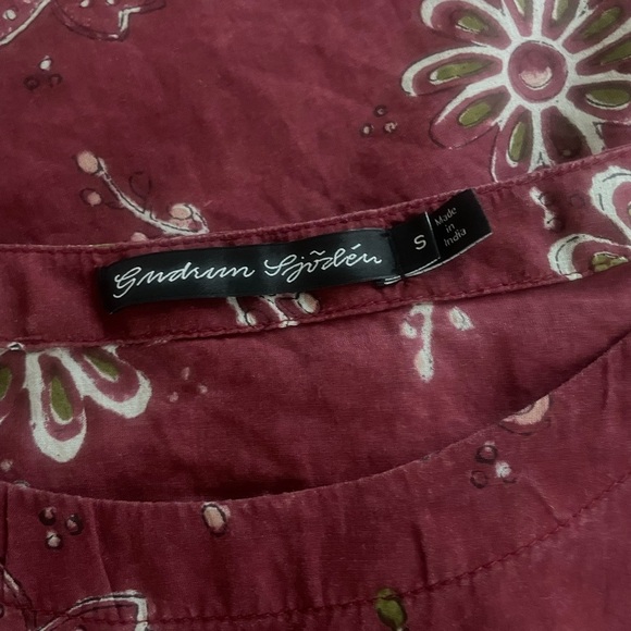 Gudrun Sjoden Size Small Indian Block Floral Burgundy Tunic - Picture 4 of 11
